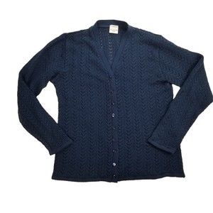 WhiteFish Bay Cardigan Sweater Womans  Eyelets Long Sleeve Womens M Blue